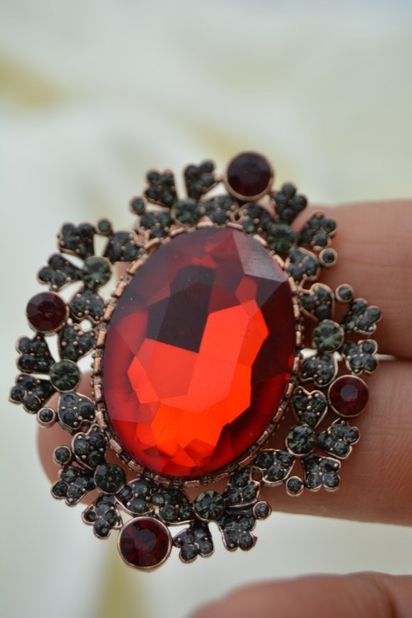 STONEAGE Yakut ve Zirkon Taşlı Broş Kolye Zincir Hediyeli - 3