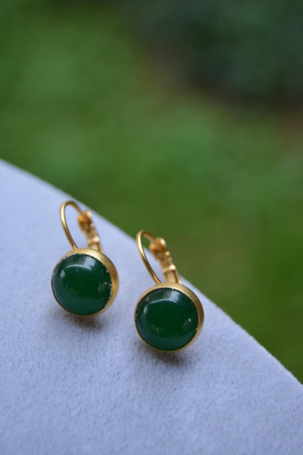 STONEAGE Bayan Altın Kaplama Yeşim Doğal Taş Küpe ürün görseli