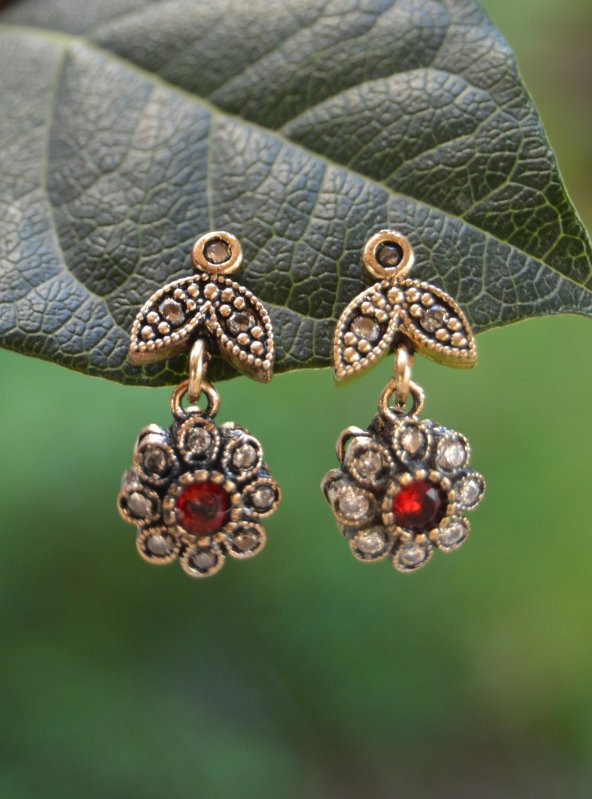 STONEAGE Yakut ve Zirkon Taşlı Bayan Otantik Küpe - 4