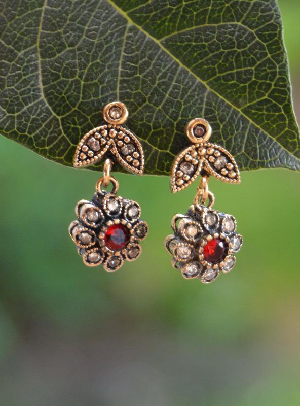 STONEAGE Yakut ve Zirkon Taşlı Bayan Otantik Küpe - 5