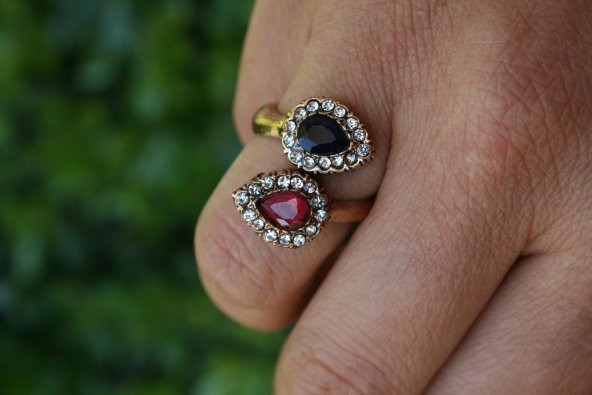 STONEAGE Yakut ve Safir Taşlı Ayarlanabilir Kadın Yüzük - 2