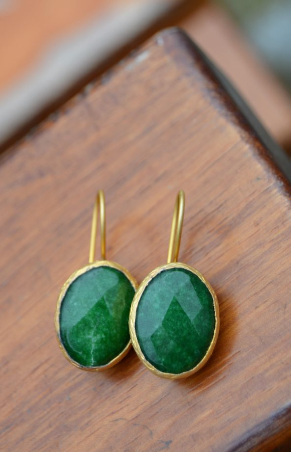 STONEAGE Altın Kaplama Jade Doğal Taş Bayan Küpe - 2