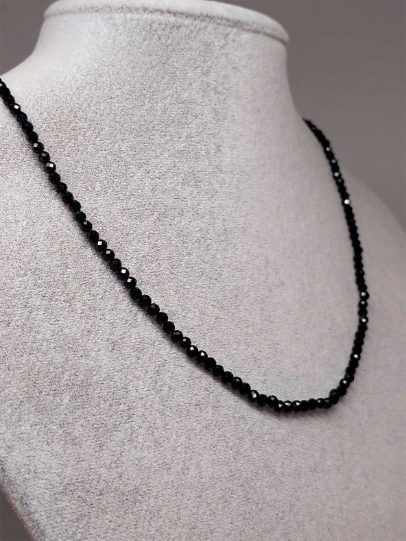 Turmalin Taşı 3mm 1000 Ayar Gümüş İpli Kolye (Sabit Klipsli) ürün görseli