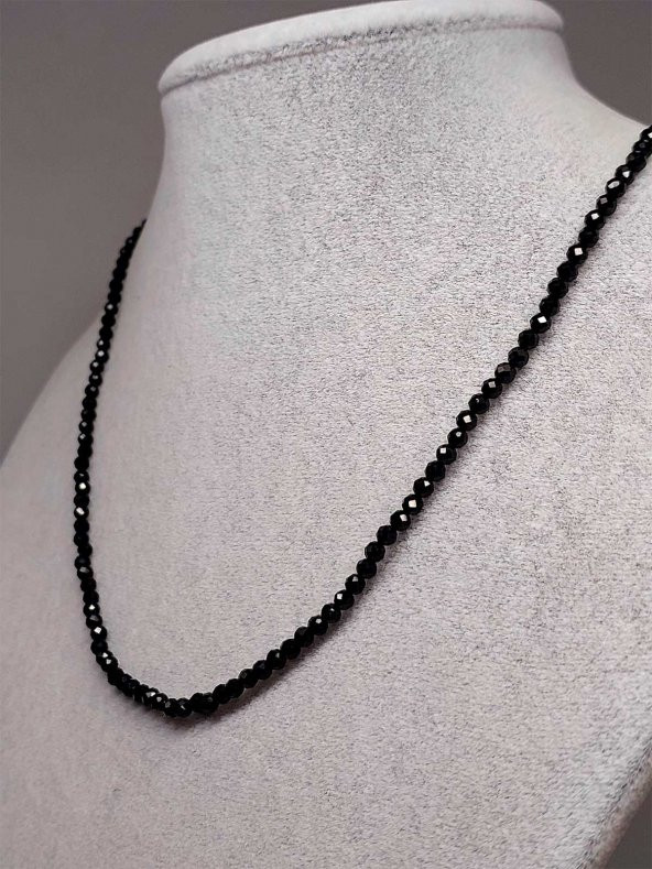 Turmalin Taşı 3mm 1000 Ayar Gümüş İpli Kolye (Sabit Klipsli) - Resim 2