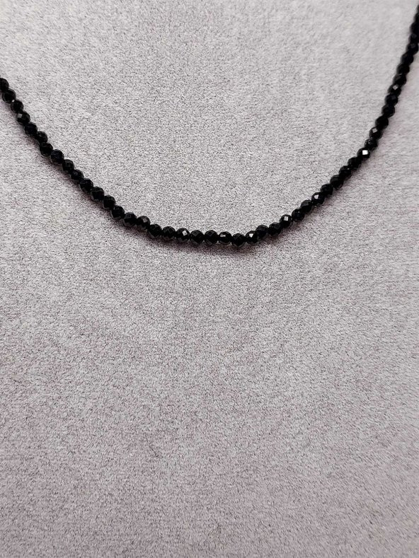 Turmalin Taşı 3mm 1000 Ayar Gümüş İpli Kolye (Sabit Klipsli) - Resim 4