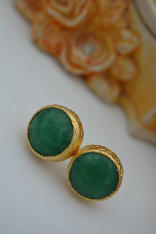 STONEAGE YEŞİM TAŞLI EL YAPIMI KÜPE - Resim 3