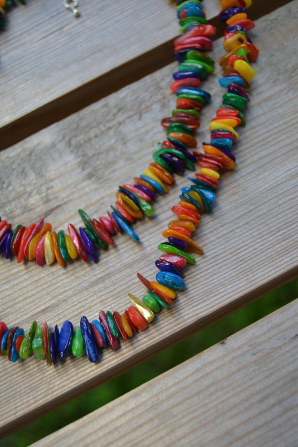 STONEAGE Renkli Sedef Doğal Taş Bereket Yaz Bayan Kolyesi Hediye Kutusunda - Resim 2