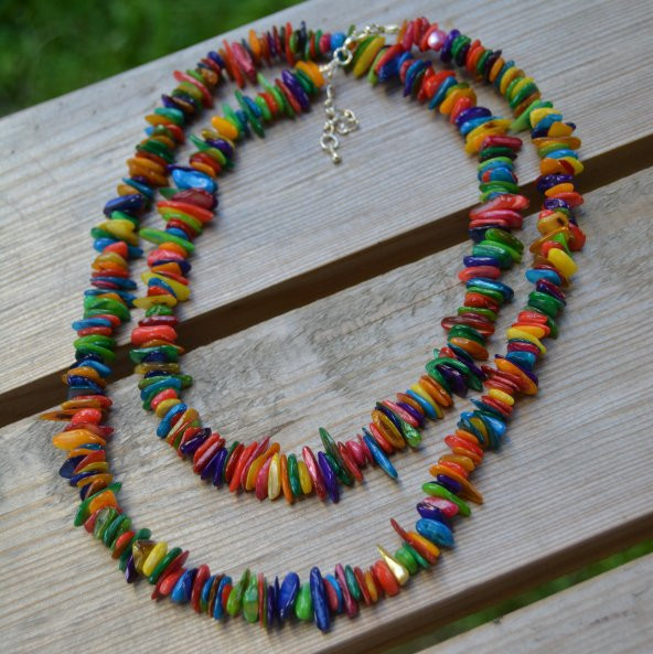 STONEAGE Renkli Sedef Doğal Taş Bereket Yaz Bayan Kolyesi Hediye Kutusunda - Resim 3