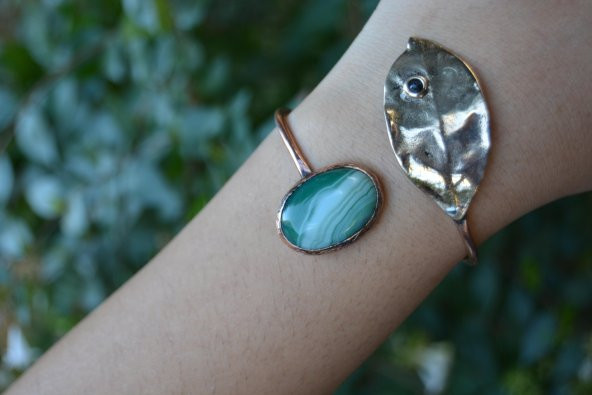 STONEAGE JEWELLERY Yeşil Akik Taşlı Tasarım Bileklik - 1