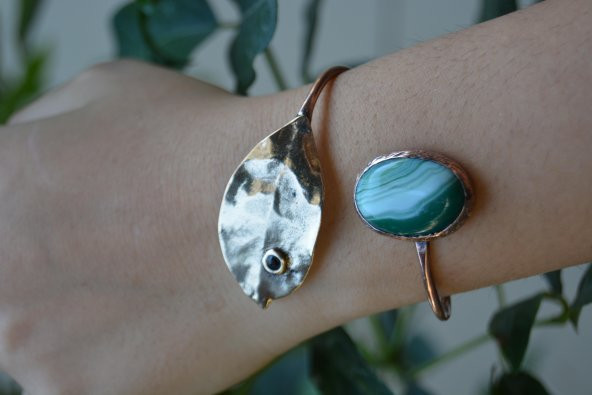 STONEAGE JEWELLERY Yeşil Akik Taşlı Tasarım Bileklik - 3