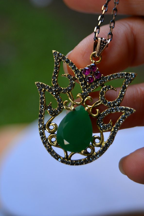STONEAGE JEWELLERY Kök Zümrüt Otantik Bayan Kolye - Resim 3