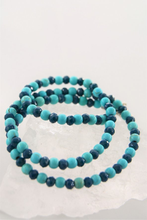 STONEAGE Çek Kristali ve Turkuaz Taşlı Nazar İçin Şifa Kolyesi ürün görseli