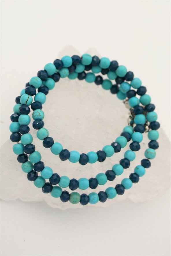 STONEAGE Çek Kristali ve Turkuaz Taşlı Nazar İçin Şifa Kolyesi - Resim 2