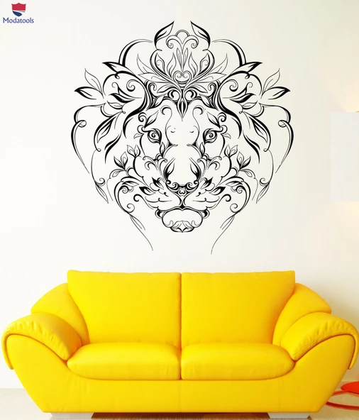 Duvar Oturma Odası, Yatak Odası Sticker Aslan Kral Predator Yele Desenleri Çiçekler Sanat Dekor Benzersiz Hediyelik