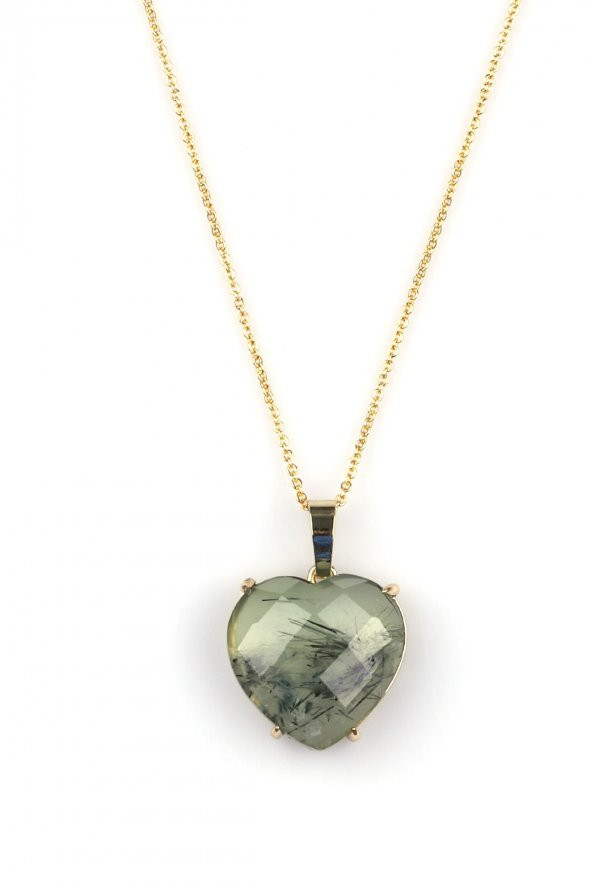Prehnite Doğal Taş Gold Renkli Kolye