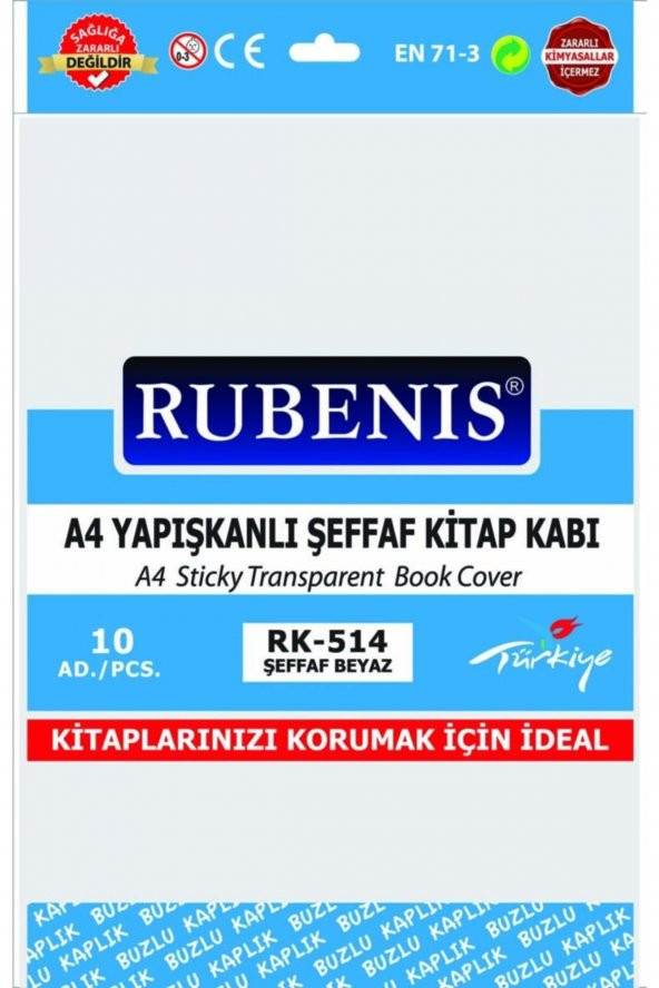 Rubenis A4 Yapışkanlı Şeffaf Beyaz Kitap Kabı 10lu