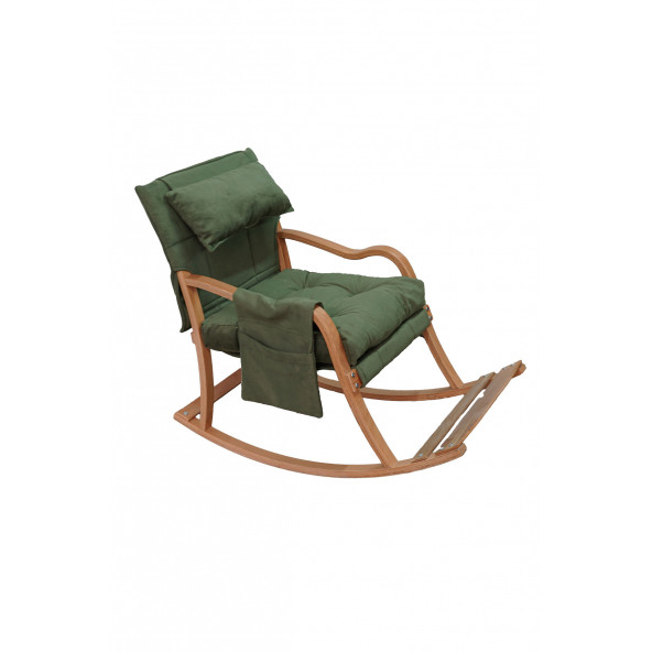 Mobildeco Paşa Ahşap Şezlong Sallanan Sandalye ve Dinlenme Koltuğu Yeşil