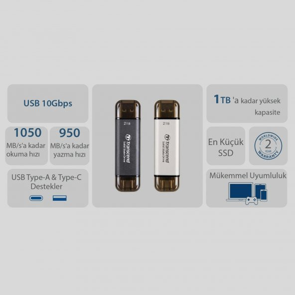 Transcend TS1TESD310C 1TB, External SSD, ESD310C,USB 10Gbps, Type C/A, Black - 6