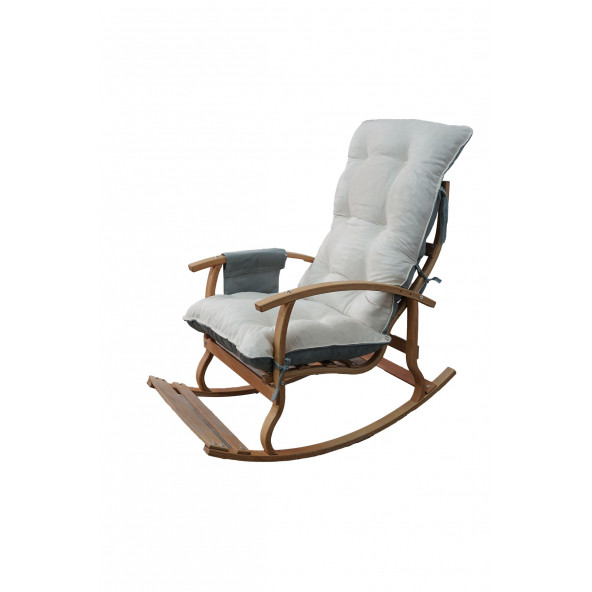 Mobildeco Padişah Erciyes Ahşap Çift Minderli Cepli Sallanan Sandalye Gri/Krem - 4