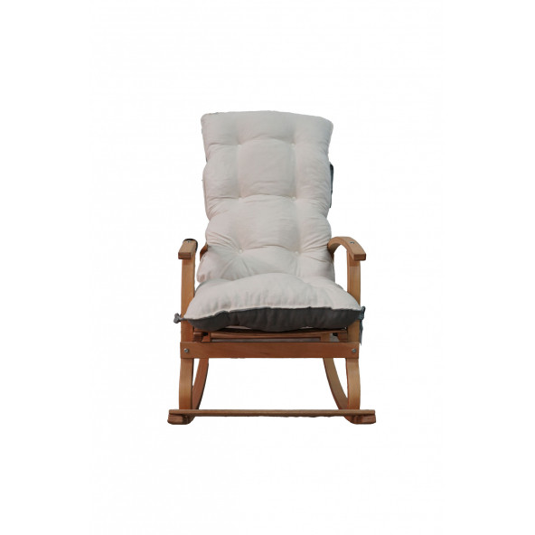 Mobildeco Padişah Erciyes Ahşap Çift Minderli Cepli Sallanan Sandalye Gri/Krem - 6