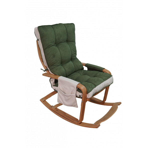 Mobildeco Şehzade Ahşap Sallanan Sandalye Ve Dinlenme Koltuğu Çift Renk (Yeşil/Krem) doğal