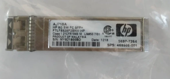 HP AJ718A 8G SW FC SFP+FTLF8528P2BNV -HP CLASS1 21CFR1040 10 SFP Transceiver