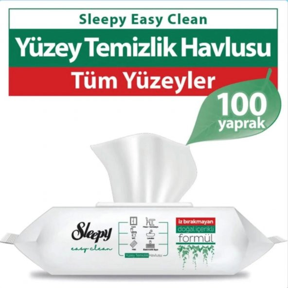 Sleepy Easy Clean Sirke Karbonat Beyaz Sabun Katkılı Yüzey Temizlik Islak Havlusu - 100'lü 3 Paket - 4