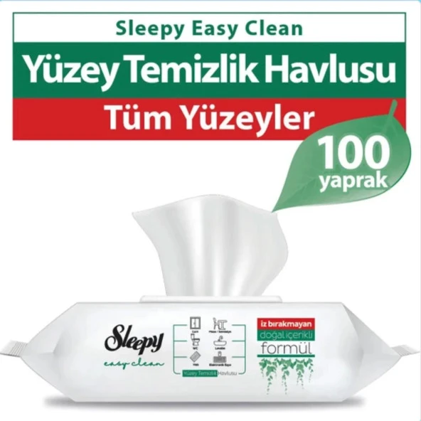 Sleepy Easy Clean Sirke Karbonat Beyaz Sabun Katkılı Yüzey Temizlik Islak Havlusu - 100'lü 5 Paket - 4