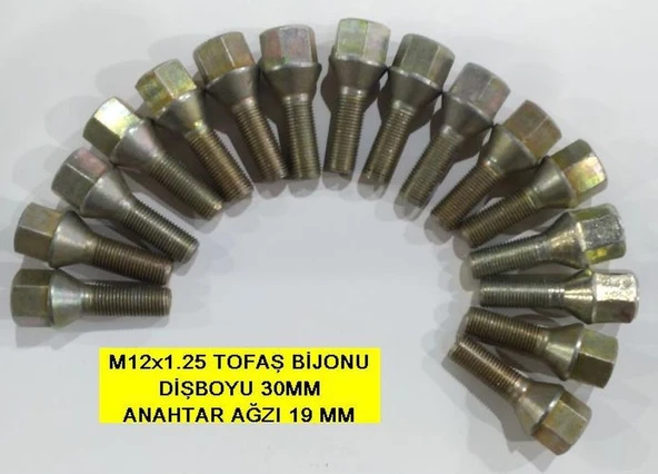 Tofaş Araçlar Bijon Takımı M12x1.25 , Aa19mm Diş 30 Mm, 16adet ürün görseli