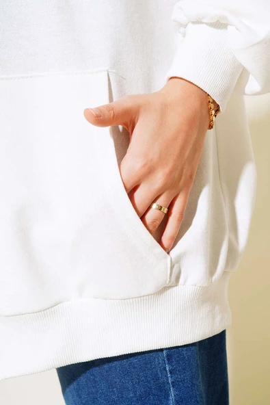 Kapüşonlu Fermuarlı Salaş Hırka Ekru - Resim 4