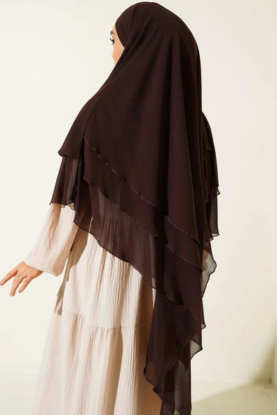 Şifon Sufle Hazır Şal Kahve - Resim 3