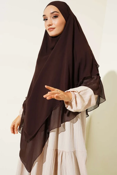 Şifon Sufle Hazır Şal Kahve - Resim 2