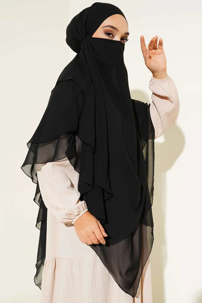 Şifon Sufle Hazır Şal Siyah - 2