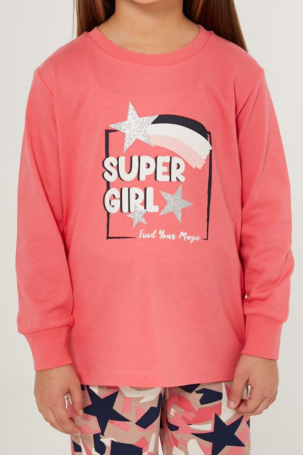 Rolypoly 3279 Super Girl Find Your Magic Kız Çocuk Uzun Kol Pijama Takım - 2