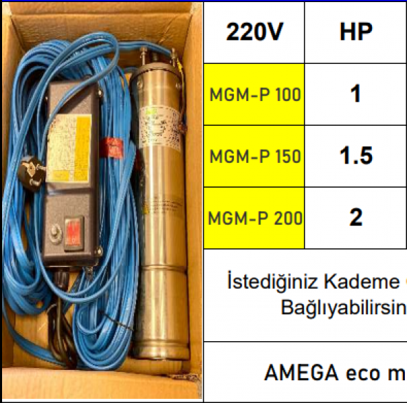 AMEGA MGM-P 150 1.5 HP 220v 25 mt. Kablolu & Panolu Bronz Yağ Çemberli Dalgıç Pompa Çıplak Motoru - Resim 2