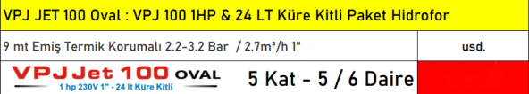 VORTEX VPJ JET 100 Oval 1 HP 5 Kat 6 Daire 24 LT Küre Tank Kitli Paket Hidrofor - 2