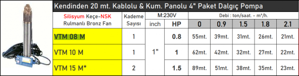 VORTEX VTM10M 1 HP 20 mt. Kablolu ve Kumanda Panolu 4" Paket Dalgıç Pompa - 2