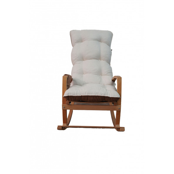 Mobildeco Vezir Erciyes Ahşap Çift Minderli Cepli Sallanan Sandalye Kahve/Krem - 6