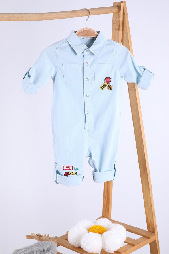 Babyhola Bayramlık Kot Kumaş Kız Erkek Bebek Tulum 12304 - 8