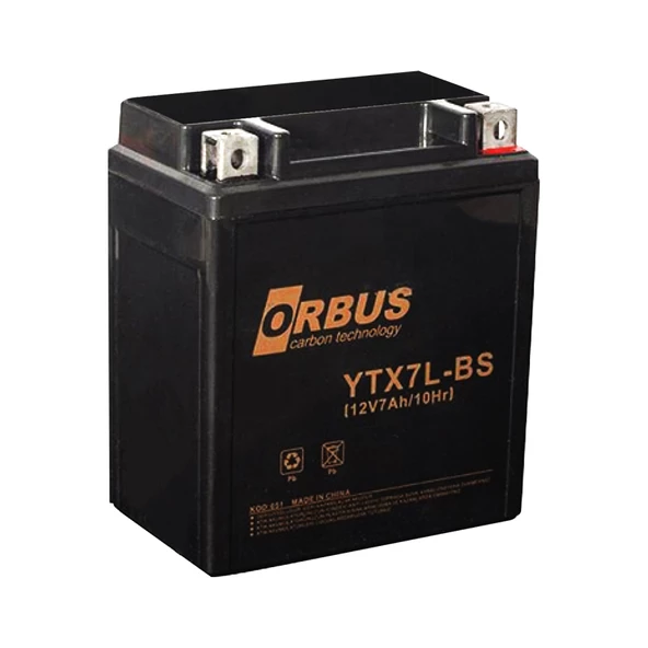 ORBUS YTX7L-BS 12 VOLT - 7 AMPER ASİT İÇİNDE KARBON MOTOSİKLET AKÜSÜ (114 X 71 X 131MM) (2.3KG)