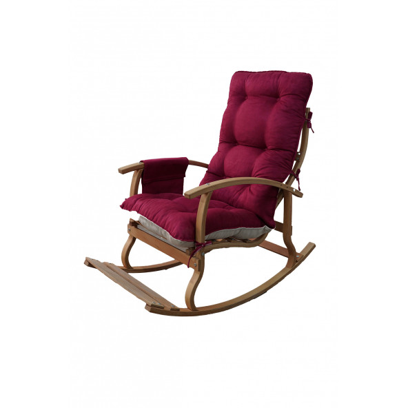 Mobildeco Padişah Erciyes Ahşap Çift Minderli Cepli Sallanan Sandalye Bordo/Krem - 3