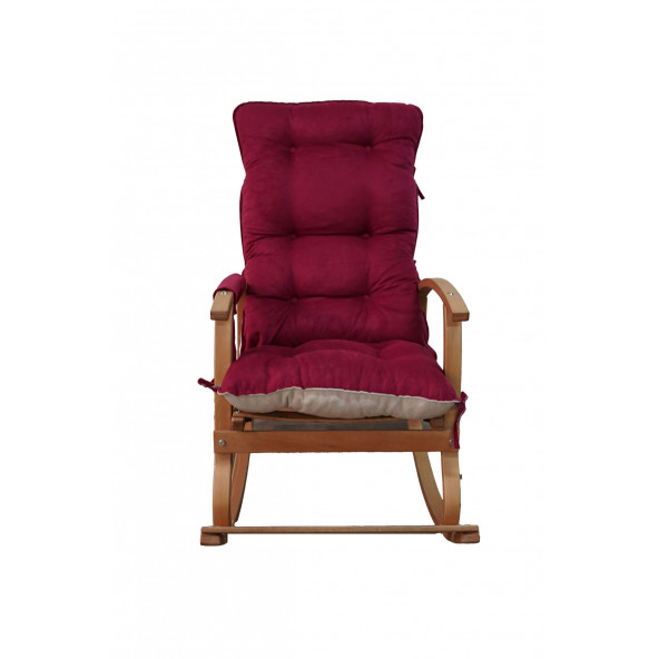 Mobildeco Padişah Erciyes Ahşap Çift Minderli Cepli Sallanan Sandalye Bordo/Krem - 5