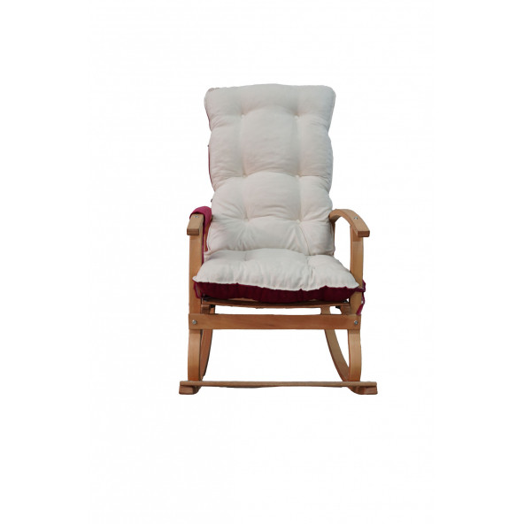 Mobildeco Padişah Erciyes Ahşap Çift Minderli Cepli Sallanan Sandalye Bordo/Krem - 6