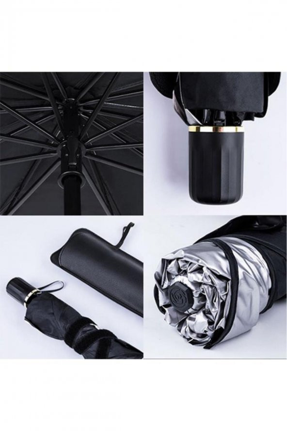 Araba Güneş Gölge Koruyucu Şemsiye Oto Ön Cam Güneşlik(145cm*79cm)-siyah,gri - 7