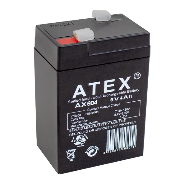 ATEX AX-604 AKÜ 6 VOLT - 4 AMPER IŞILDAK AKÜSÜ (70 X 48 X 101 MM)