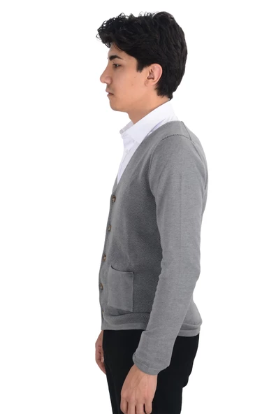 Cengiz İnler Cepli Düğmeli Erkek Triko Hırka - 12