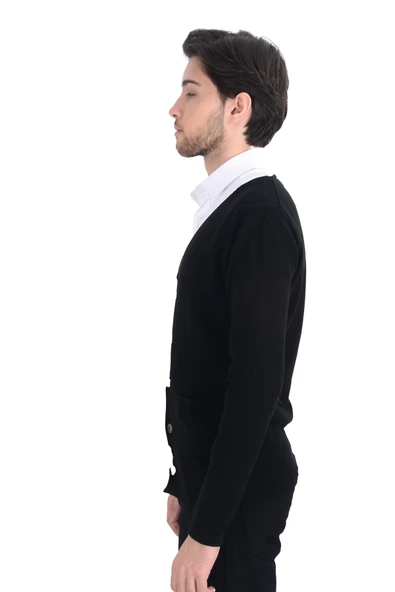 Cengiz İnler Cepli Düğmeli Erkek Triko Hırka - 4