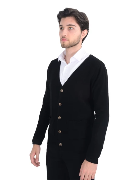 Cengiz İnler Cepli Düğmeli Erkek Triko Hırka - 2