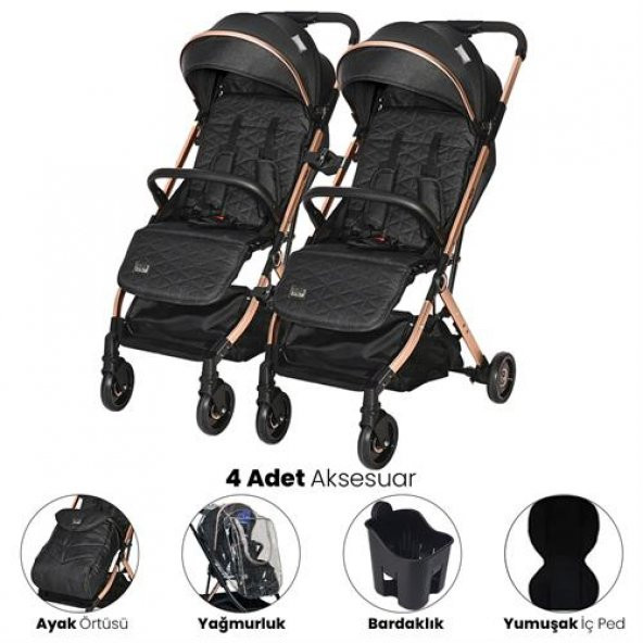 Lorelli Myla Ayrılıp Birleşebilen Kabin İkiz Bebek Arabası - Black