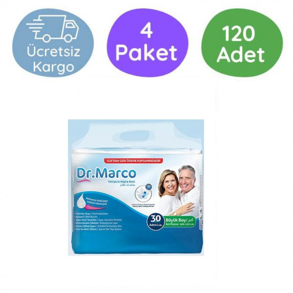 Dr. Marco Yetişkin Belbantlı Büyük Boy (L) Hasta Bezi 30'lu 4 Adet
